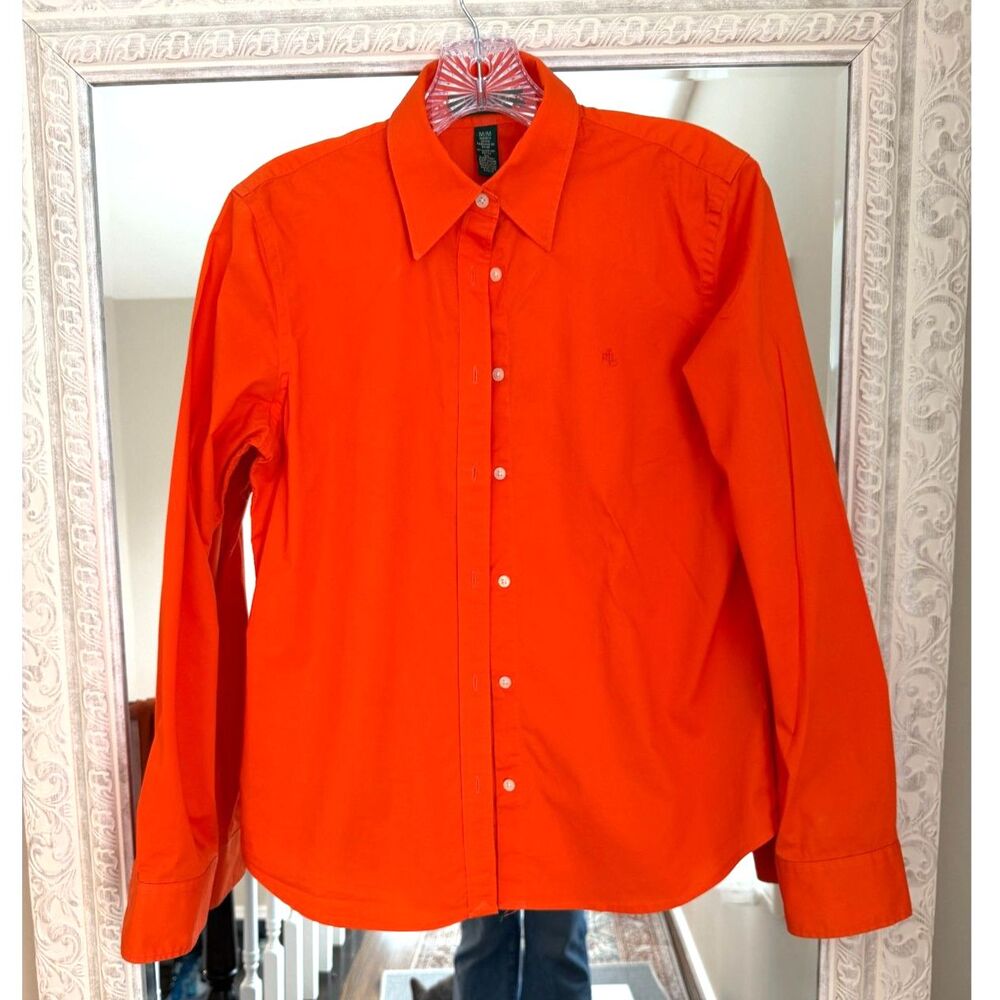 Lauren Ralph Lauren Orange Stretch Cotton Button Down Shirt Preppy, Luxuary - Picture 2 of 6